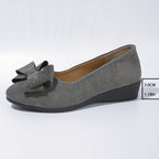 Suede Bow Detail Round Toe Slip On Wedge Ballet Flats