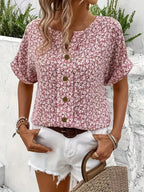 Ditsy Floral Button Front Short Sleeve Summer Blouse