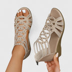 Rhinestone Cutout Gladiator Zip Back Wedge Sandal
