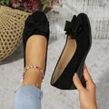 Suede Bow Detail Round Toe Slip On Wedge Ballet Flats