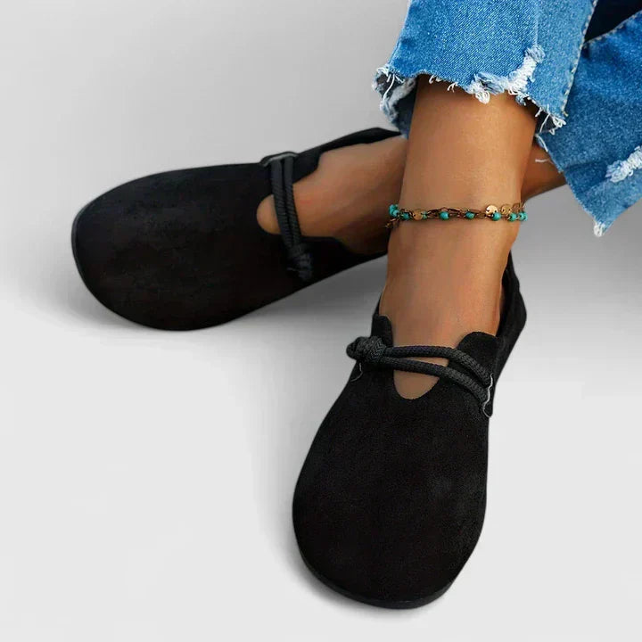 Suede Round Toe Rope Knot Strap Slip On Casual Flat Loafer