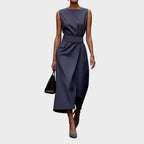Sleeveless Belted Wrap Front Split Elegant Midi Dress