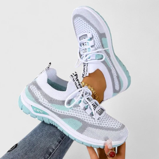 Graphic Tab Lace Up Mesh Breathable Running Sneaker