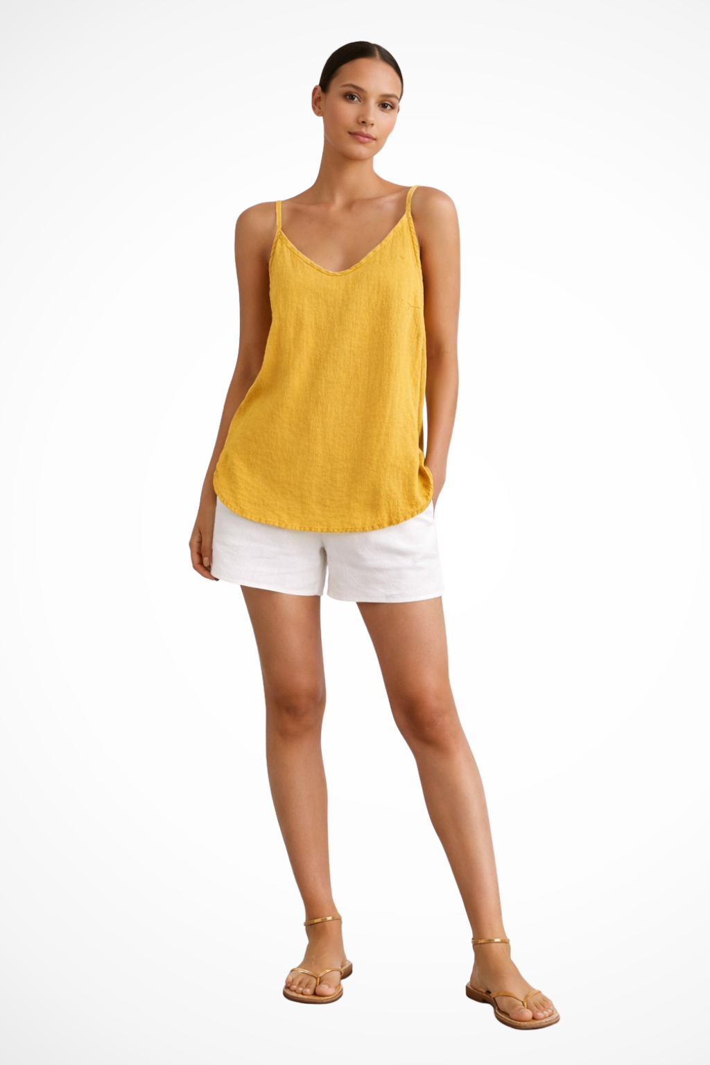Linen Spaghetti Strap V-Neck Relaxed Cami Top