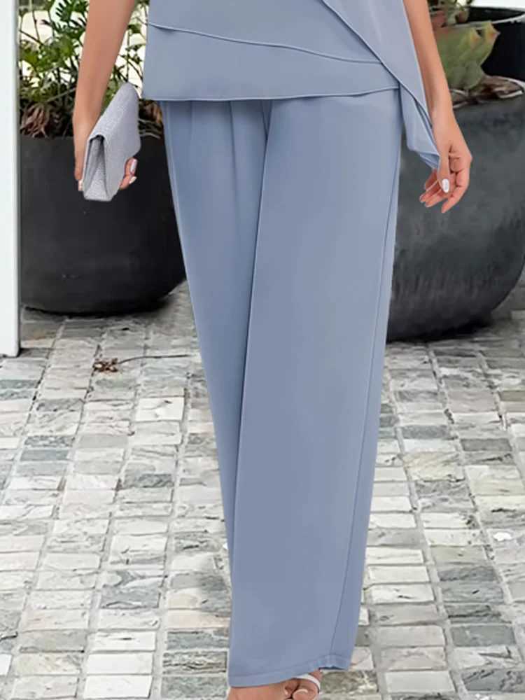 Chiffon Tiered Cape Top & Wide Leg Trouser Two Piece Set
