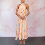 Floral Halter Maxi Homecoming Dress