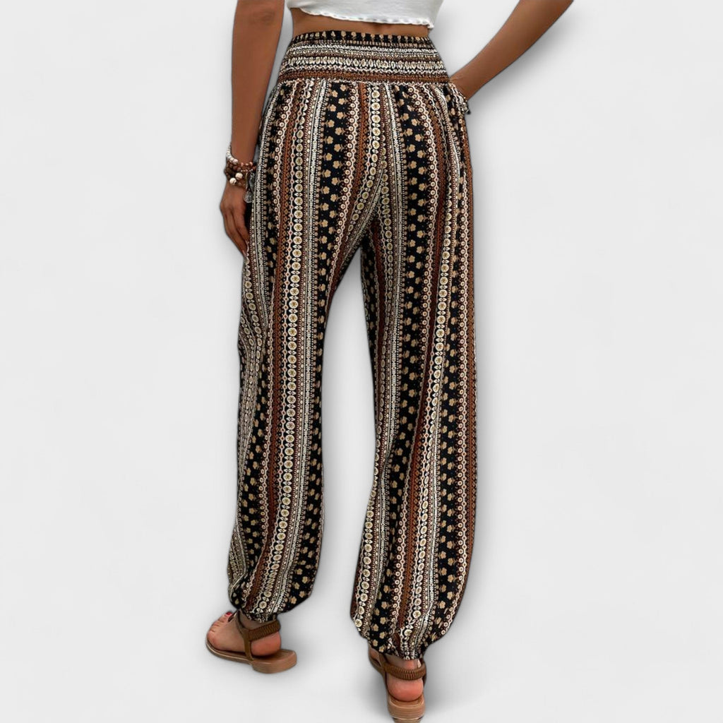 Tribal Print Smocked High Waist Harem Boho Pant