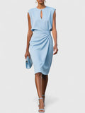 Keyhole Ruched Waist Asymmetric Bodycon Midi Dress - Formal