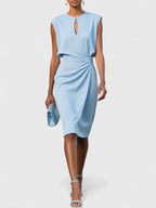 Keyhole Ruched Waist Asymmetric Bodycon Midi Dress - Formal