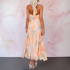 Floral Halter Maxi Homecoming Dress