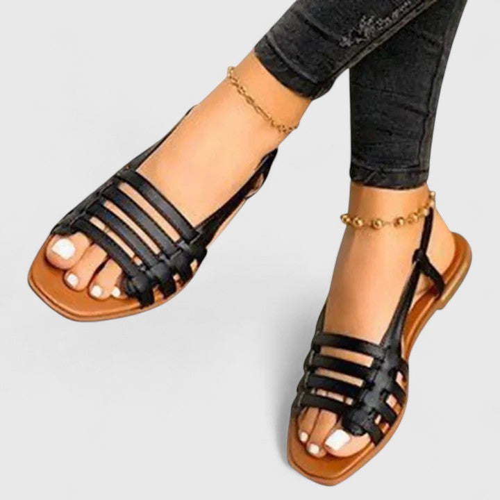 Woven Metallic Strap Open Toe Slingback Flat Sandal
