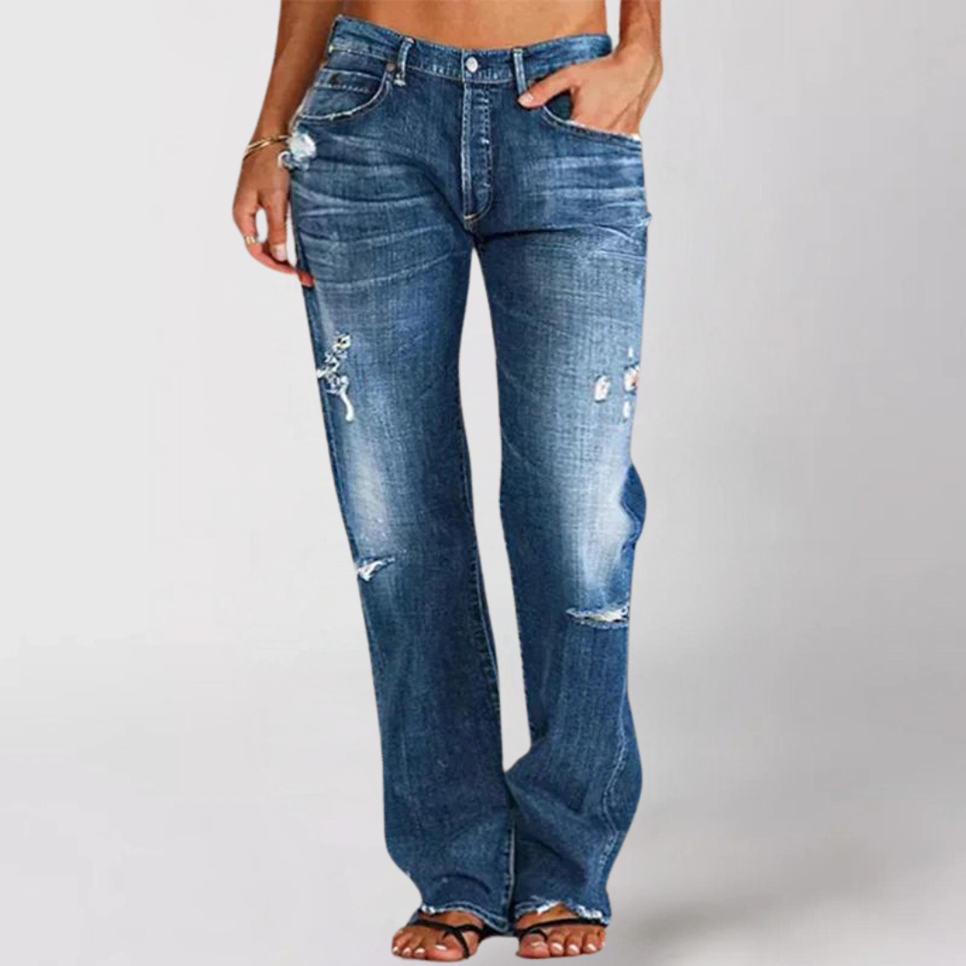 Distressed Ripped Low Rise Wide Leg Casual Denim Jean