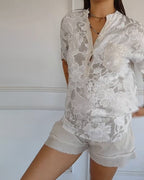 Floral Print V-Neck Half Sleeve Casual Blouse