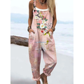 Watercolour Floral Print Adjustable Strap Boho Casual Jumpsuit