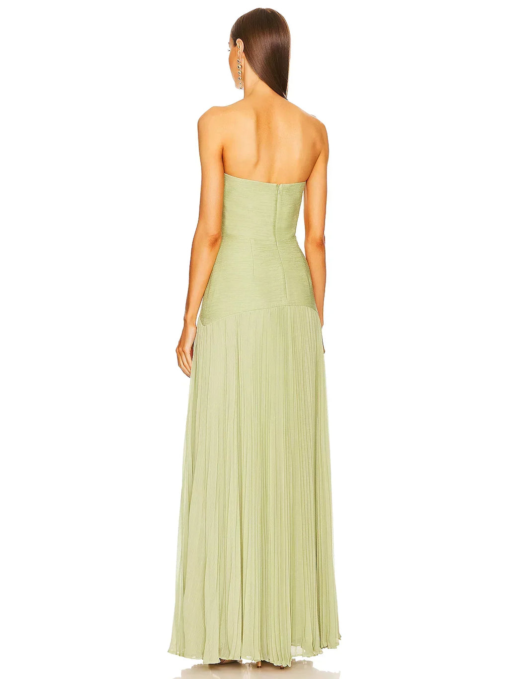 Strapless Ruched Bodice Pleated Skirt Flowy Maxi Dress - Wedding Guest