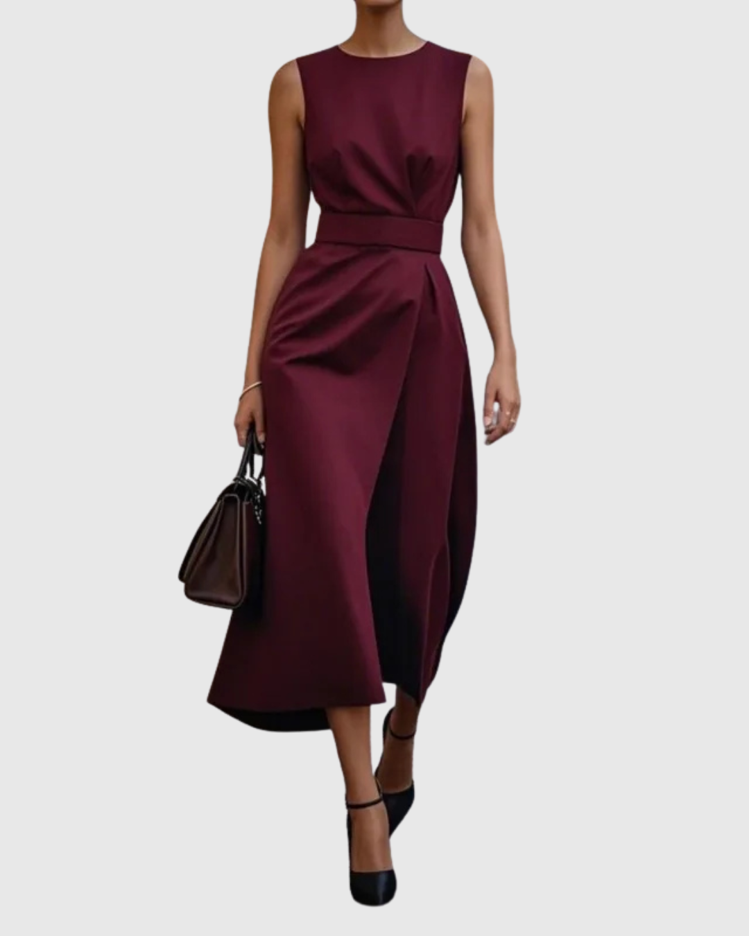 Sleeveless Belted Wrap Front Split Elegant Midi Dress