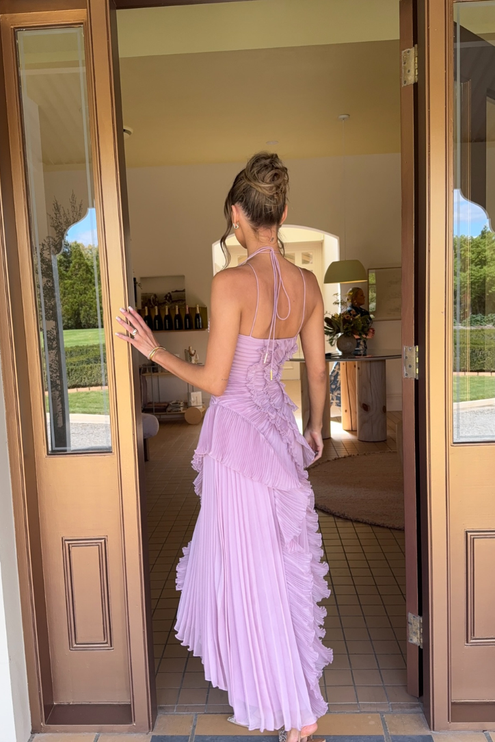 Pleated Ruffle Halter Homecoming Dress
