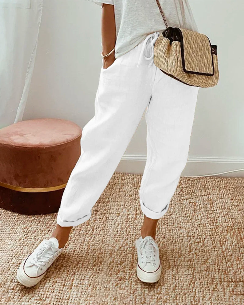 Drawstring Jogger Roll Cuff Relaxed Linen Pant