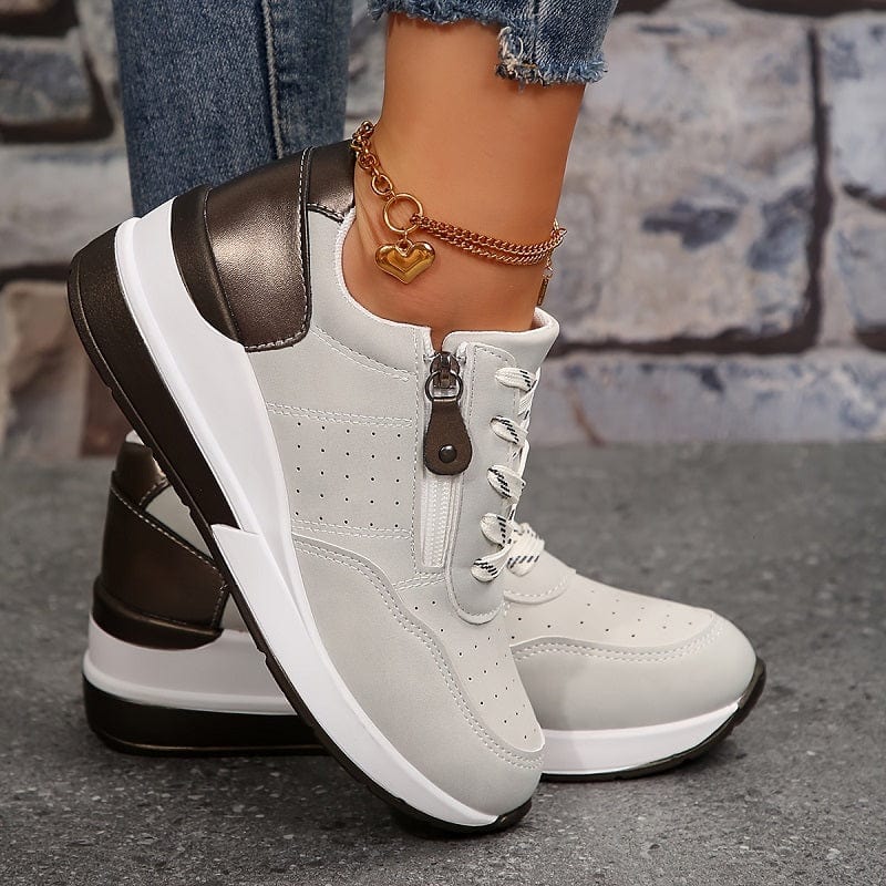 Perforated Side Zip Lace Up Casual Platform Sneaker