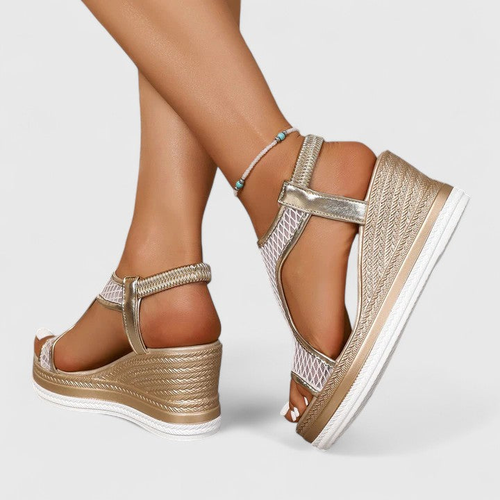 Mesh Peep Toe Platform Wedge Sandals