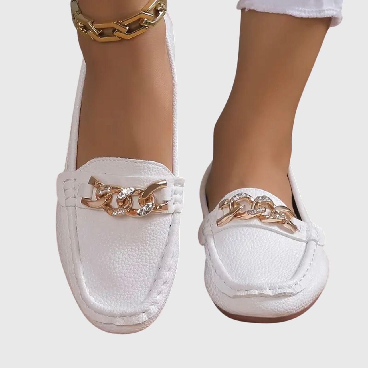 Crystal Chain Embellished Pebbled Leather Slip-On Loafer