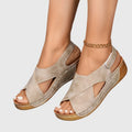 Suede Cross Strap Cut Out Slingback Comfort Wedge Sandal