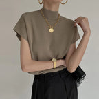 Mock Neck Sleeveless Shoulder Pad Casual Knit Top