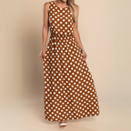 Polka Dot Sleeveless Scoop Neck Elasticated Waist Maxi Dress