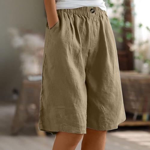 Elasticated Waist Wide Leg Pocket Casual Linen Short
