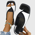 Two Tone Leather Elastic Slingback Flat Sandal