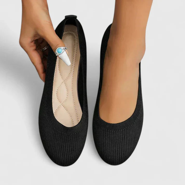 Ribbed Knit Round Toe Slip-On Ballet Flat