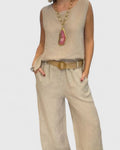 Sleeveless Tank Top Wide Leg Trouser Linen Two Piece Set