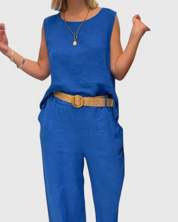 Sleeveless Tank Top Wide Leg Trouser Linen Two Piece Set