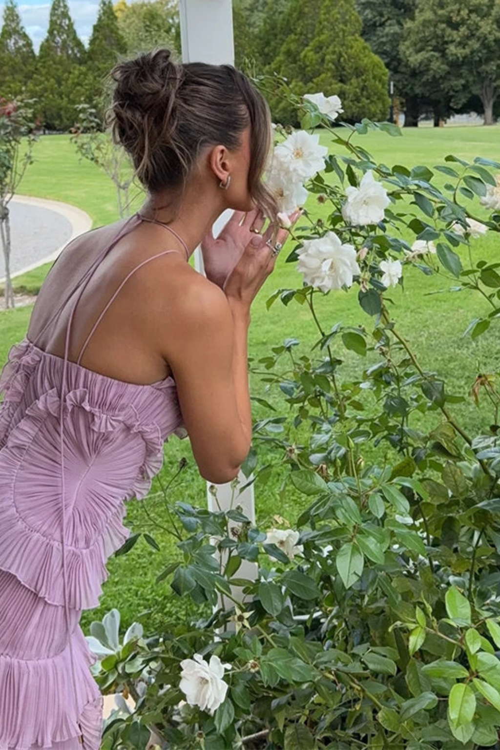 Pleated Ruffle Halter Asymmetric Maxi Dress - Wedding Guest