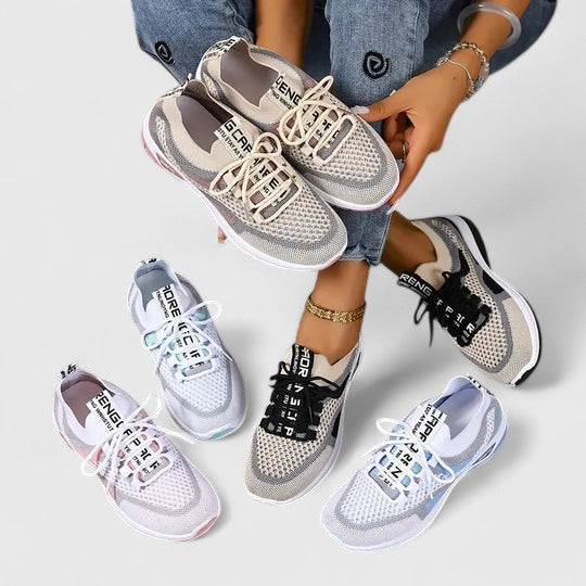 Graphic Tab Lace Up Mesh Breathable Running Sneaker