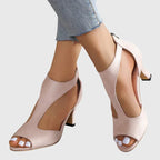 Cut Out Peep Toe Suede Block Heel Sandal