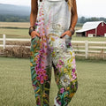 Painterly Floral Print Adjustable Strap Frill Hem Casual Jumpsuit