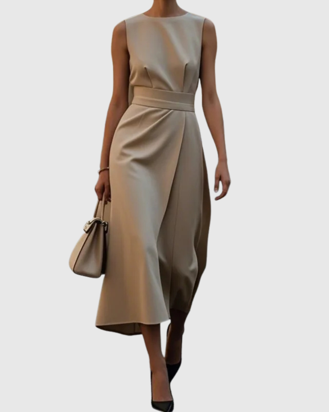 Sleeveless Belted Wrap Front Split Elegant Midi Dress