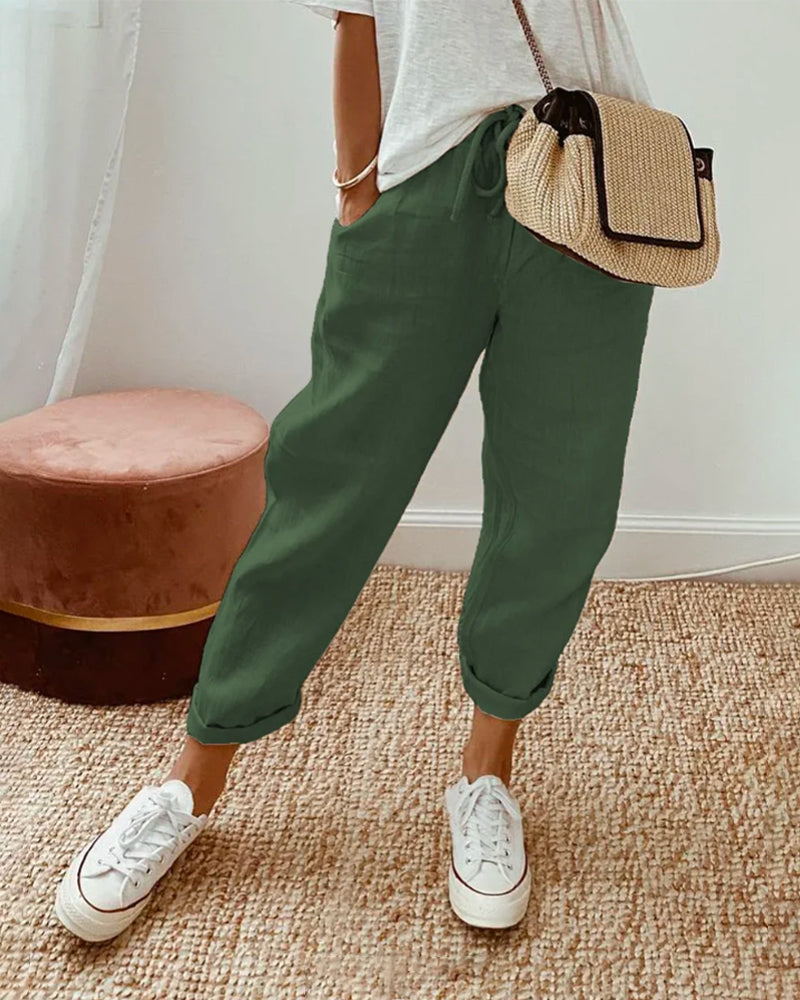 Drawstring Jogger Roll Cuff Relaxed Linen Pant