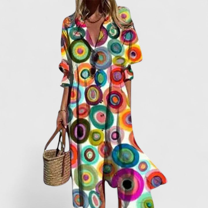 Watercolour Floral Hem Button Front Boho Maxi Dress