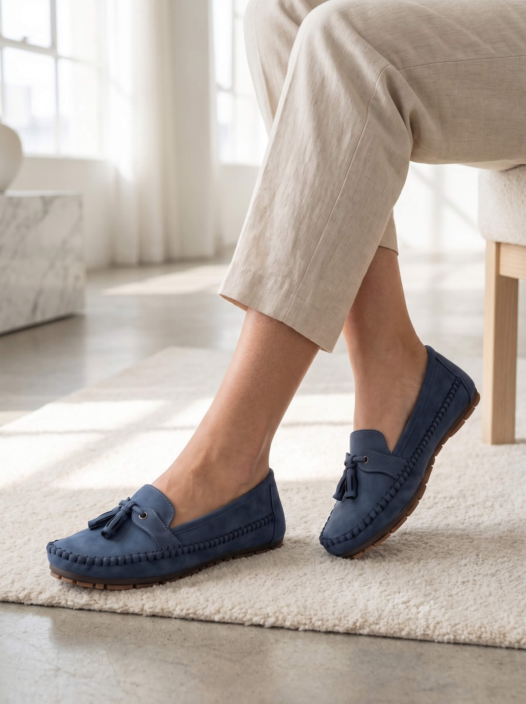 Suede Tassel Detail Moccasin Stitch Slip On Casual Flat Loafer