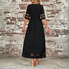 Mesh Panel Flare Sleeve Smock Waist Casual Maxi Dress