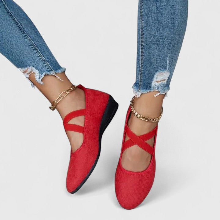 Elastic Crossover Strap Suede Ballet Flat
