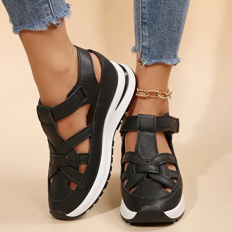 Woven Strap Velcro Back Chunky Platform Sandal