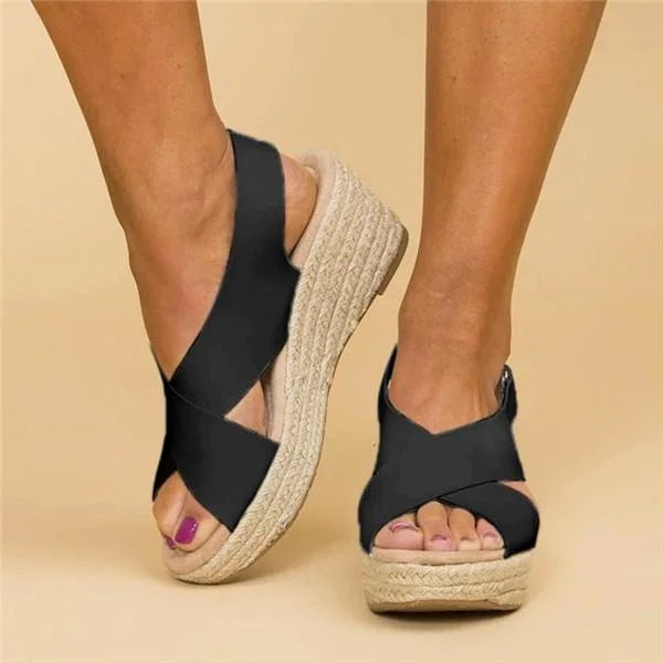 Crossover Strap Espadrille Wedge Slingback Sandals