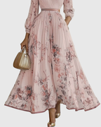 Floral Pleated V-Neck Belted Maxi Dress - Wedding Guest Gown