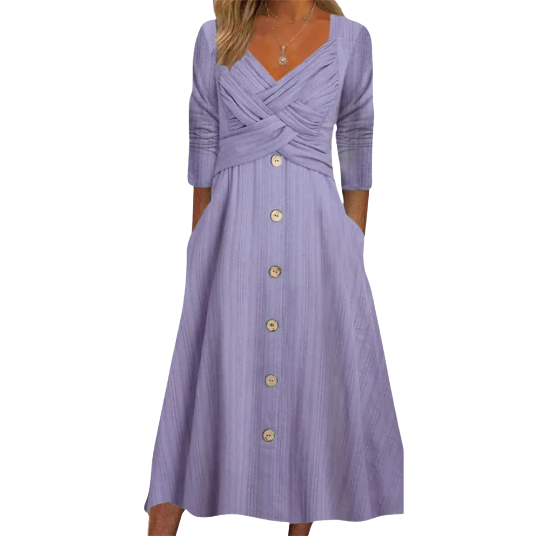 Cross Front Button Down A Line Midi Dress