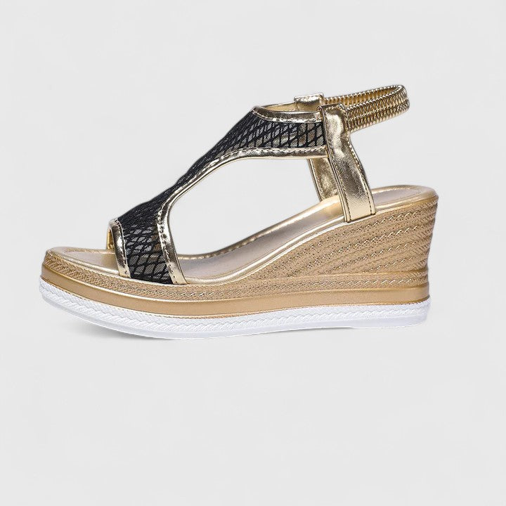 Mesh Peep Toe Platform Wedge Sandals