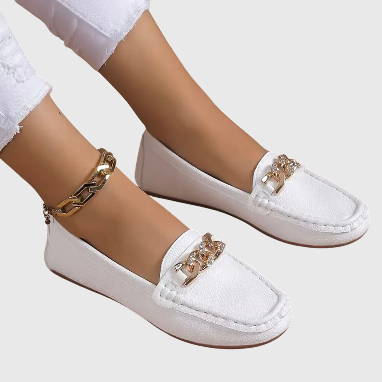 Crystal Chain Embellished Pebbled Leather Slip-On Loafer