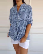 Floral Print V-Neck Half Sleeve Casual Blouse